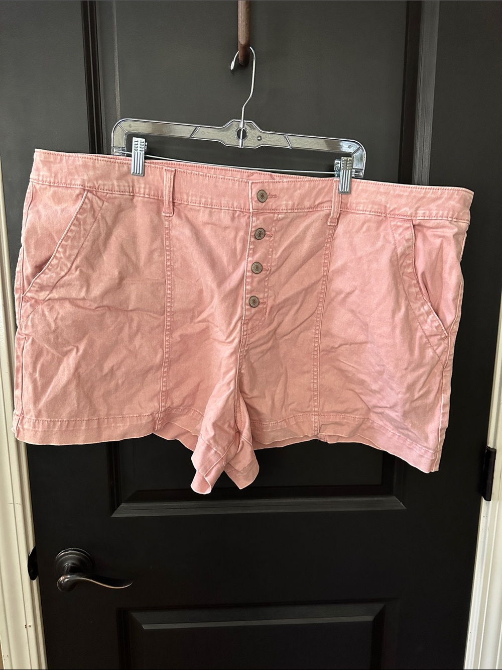 Terra & Sky Pink Button-Front Cotton Jean Shorts